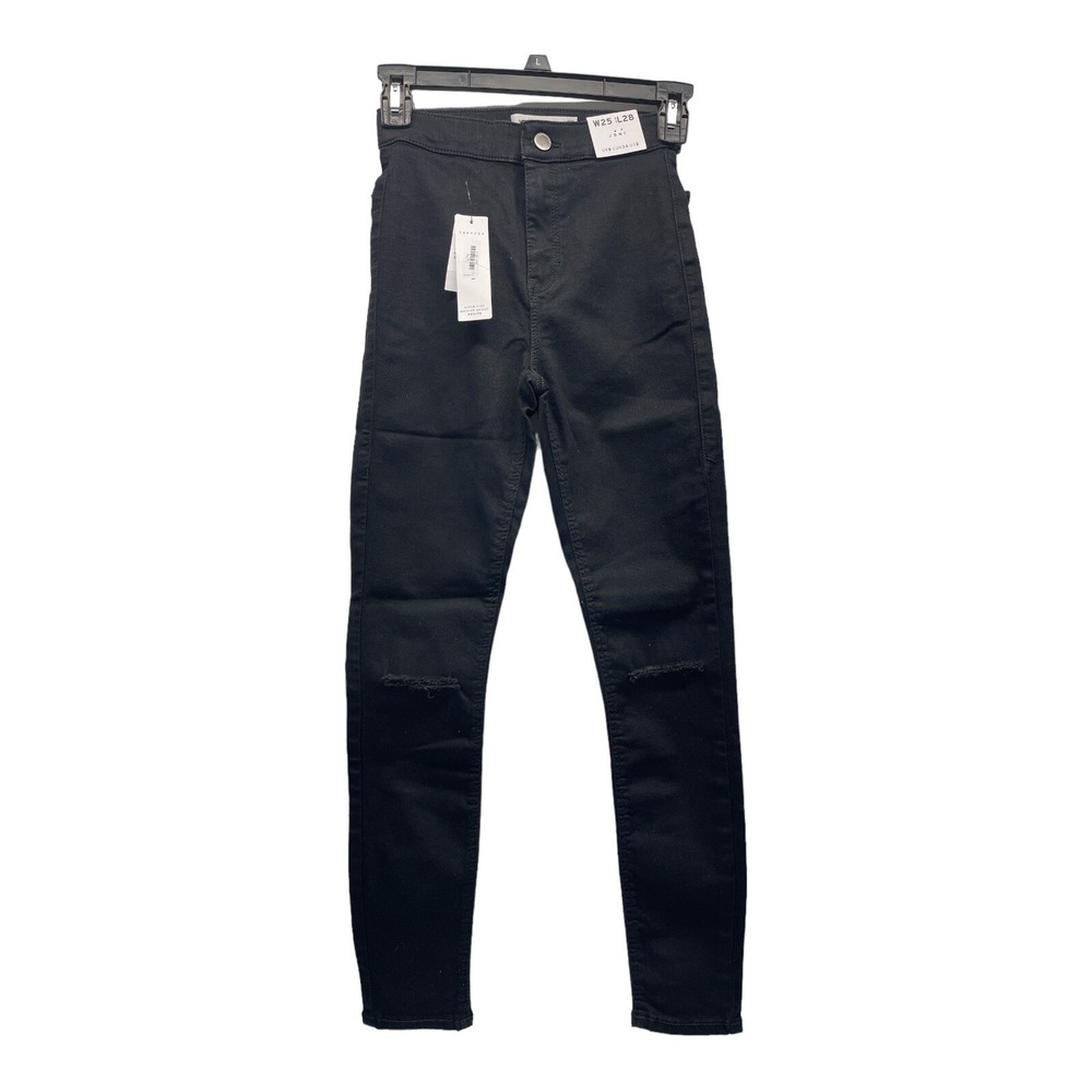 Topshop Joni Women's‎ 25/28 S2 Black Distressed Knees Skinny Petite Jeans Pants